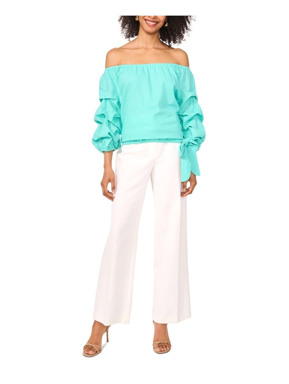Vince Camuto Women's Linen-Blend Off the Shoulder Bubble Sleeve Size XL - Picture 2 of 4